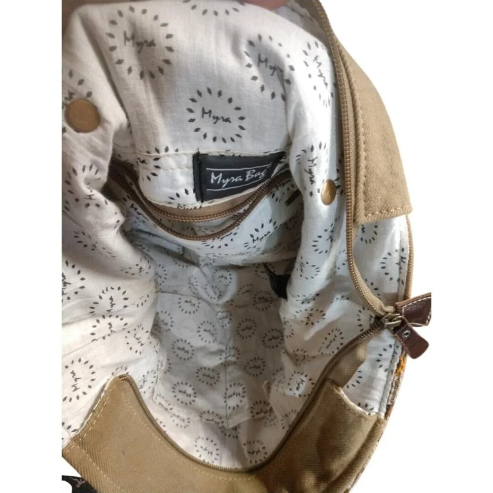 Myra Bag Boho Southwestern Canvas & Leather Tote Bag With Patterned Design