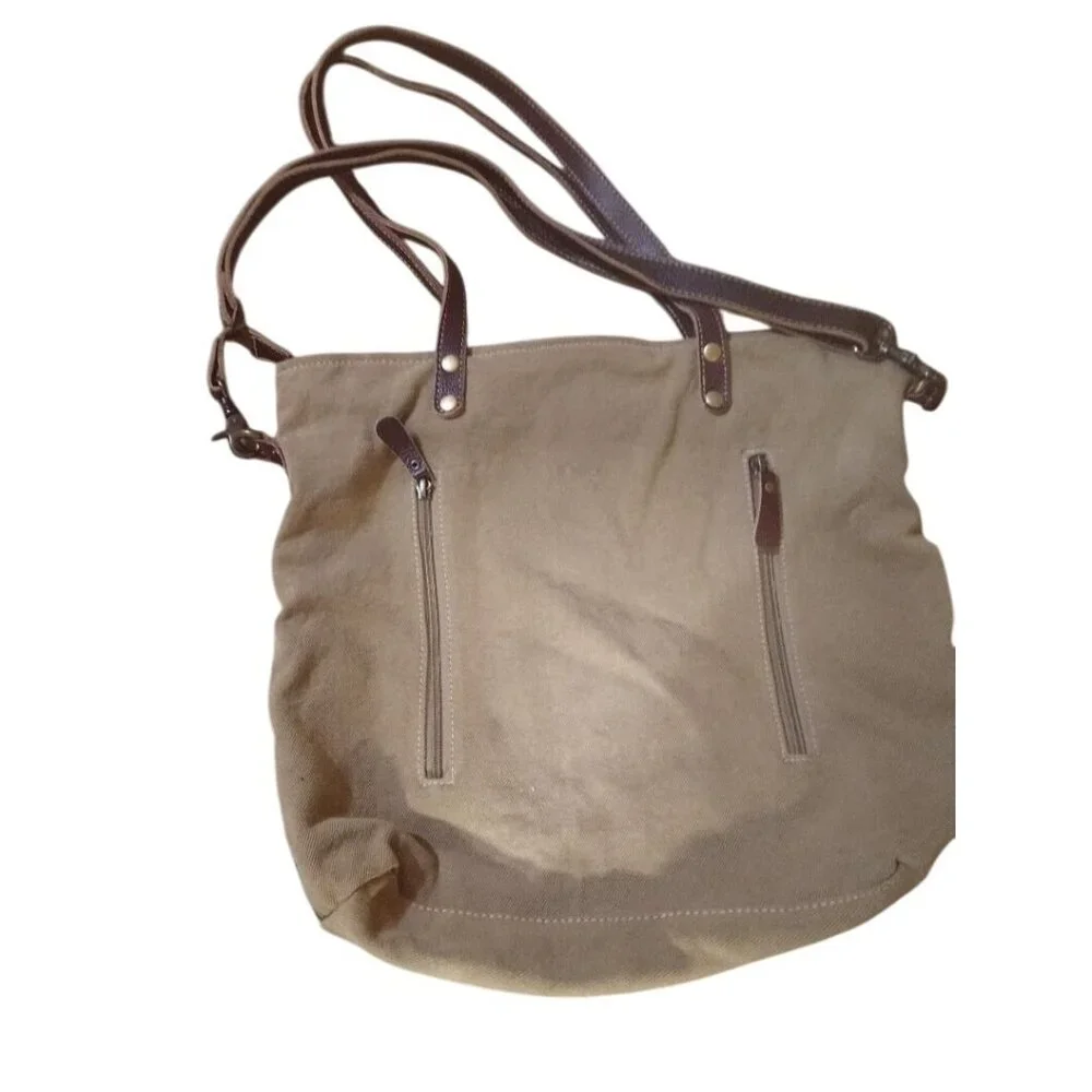 Myra Bag Boho Southwestern Canvas & Leather Tote Bag With Patterned Design