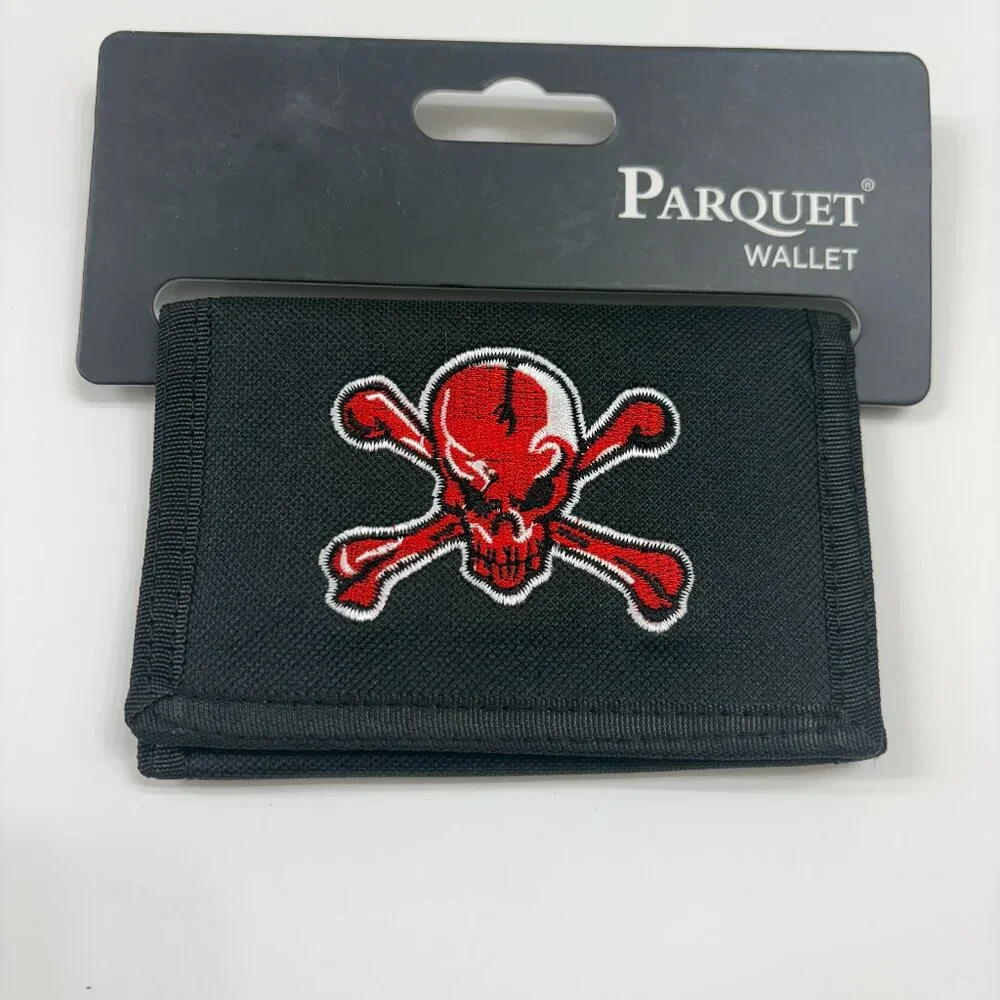 Skull and Crossbones - Red / Black- Tri-Fold Velcro Wallet- Unisex - NWT
