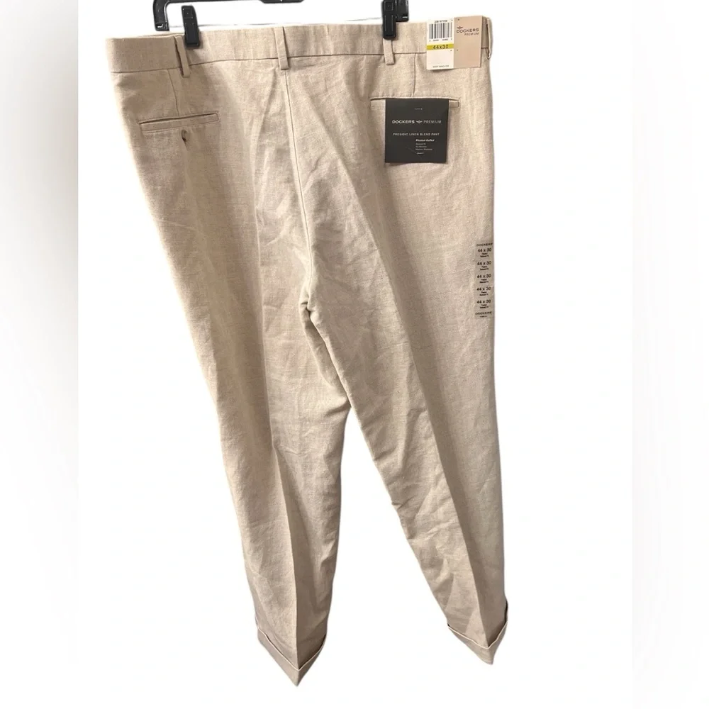 NWT Dockers Linen Blend Pleated Straight Leg Trousers light beige size 44 x 30
