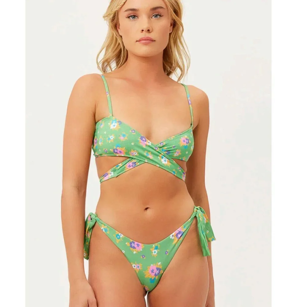 Frankies Bikinis Falcon Wrap Around Bikini Top in Meadow NWT Size Medium