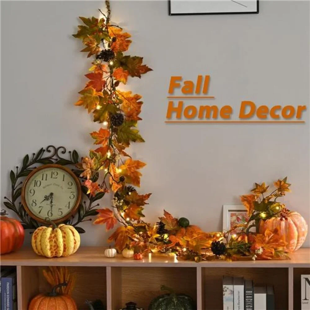 Fall Maple Leaf Garland, 6 Ft Fall Decor Garland with Pine Cones
