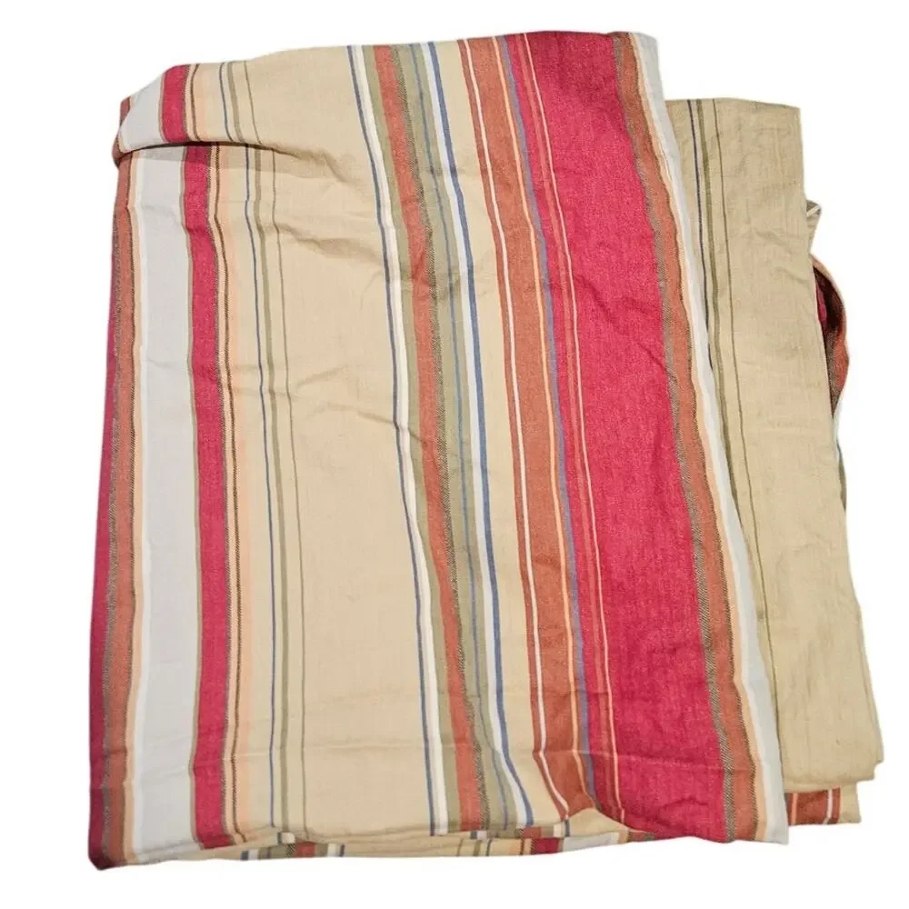 Pottery Barn Queen Full Linen Cotton Red Striped Duvet Cover Western Classic