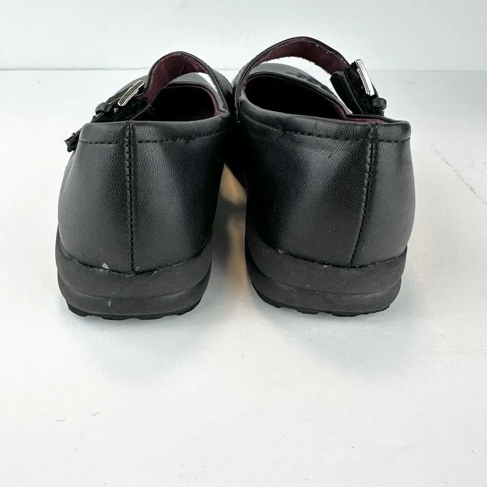 Self Esteem Black Flats Floral Design with Strap Burgundy Girls Sz 12.5M