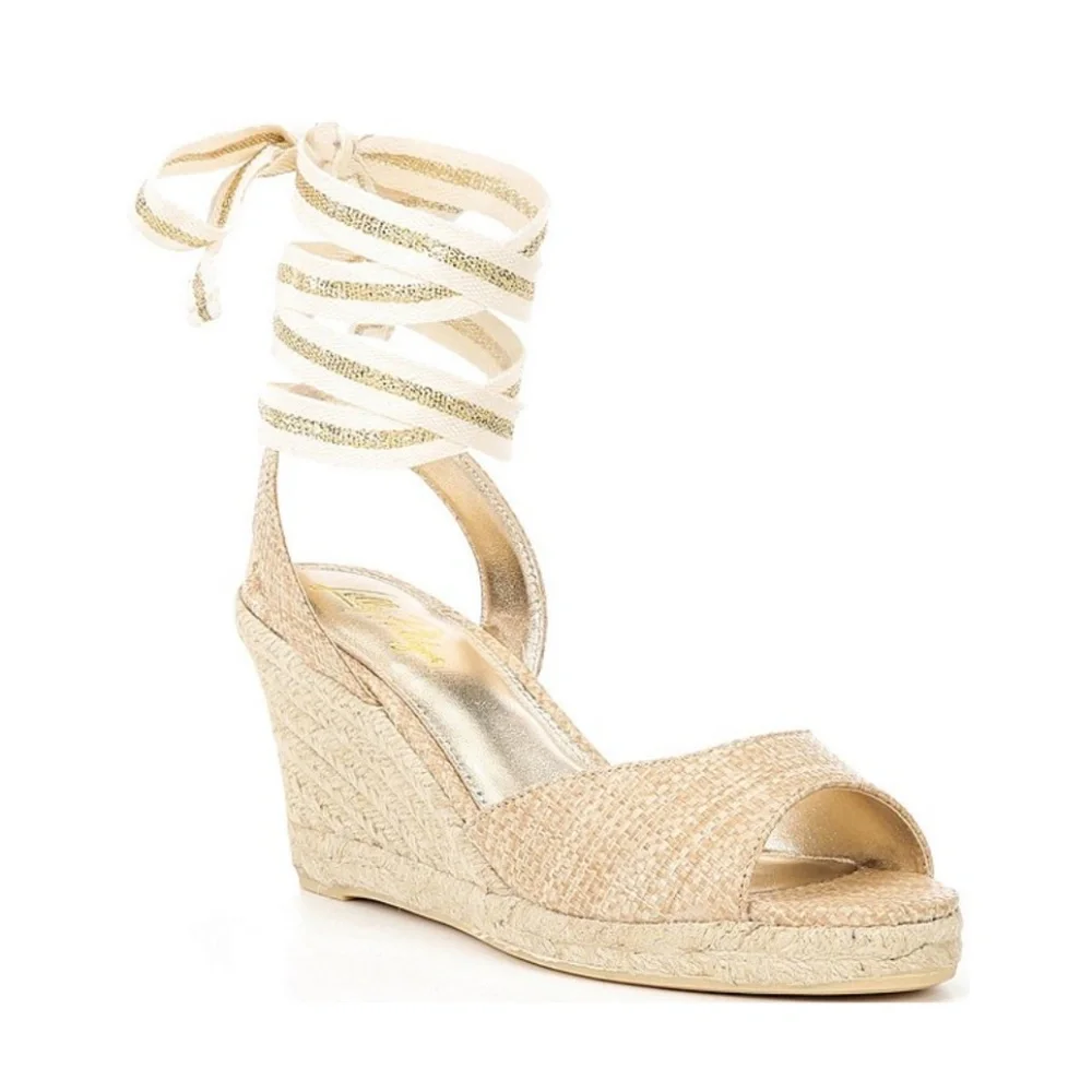 Lilly Pulitzer Paley Panama Raffia Espadrille Wedge Sandals Size 6
