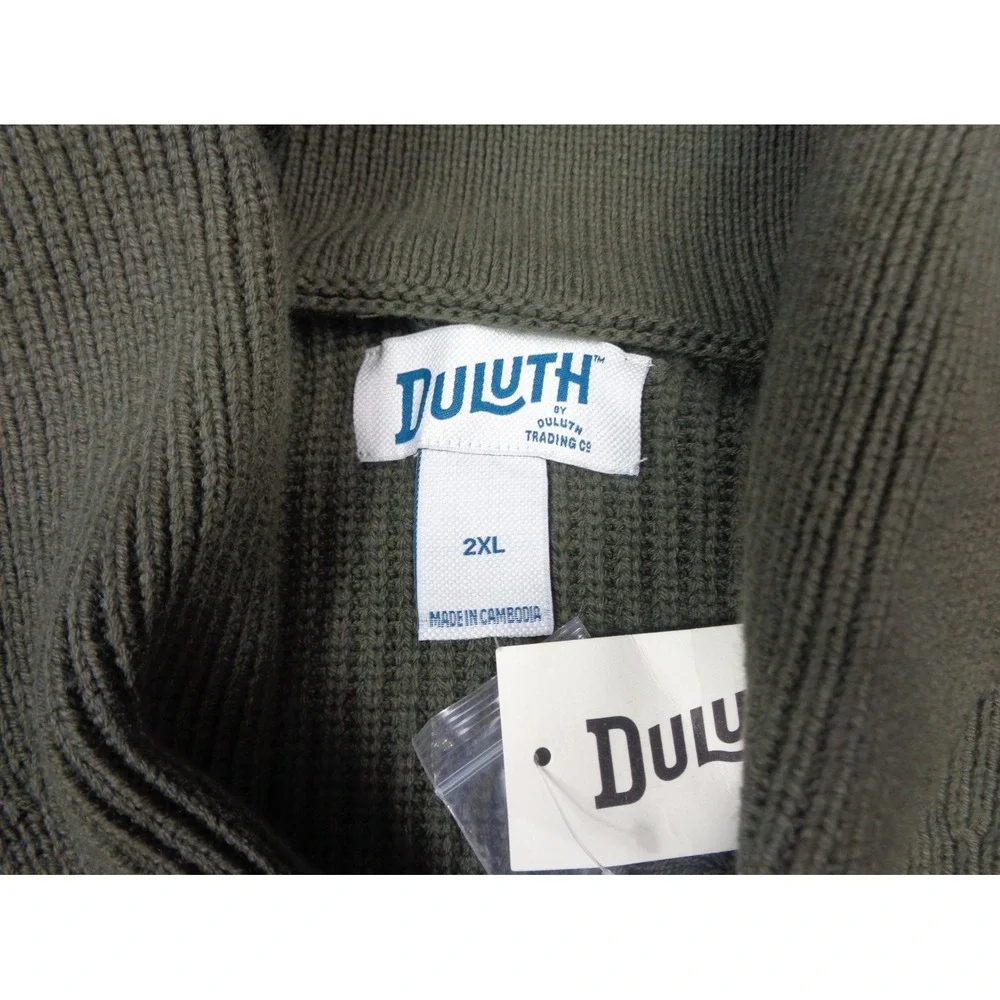 Duluth Brigadier Shawl Collar Sweater Mens 2XL Green Cotton Nylon Wool NWT