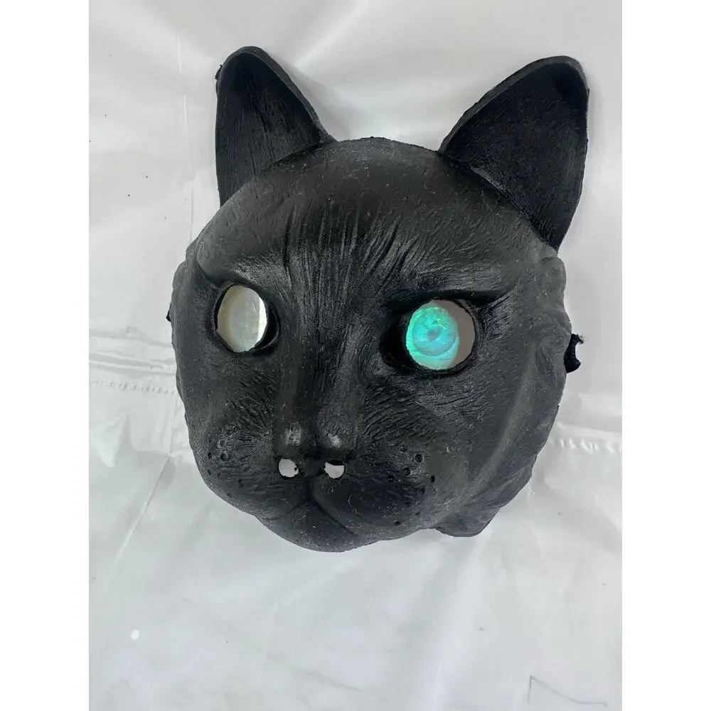 Black Cat Halloween Mask Folk Art Costume Masquerade Party Glowing Green Eyes