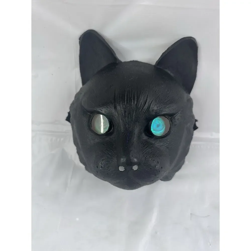 Black Cat Halloween Mask Folk Art Costume Masquerade Party Glowing Green Eyes
