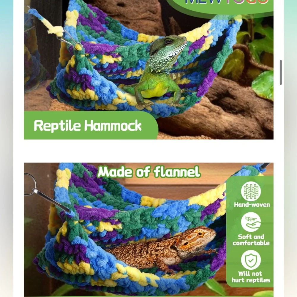 Reptile Double Hammock Lounger swing hanging Bearded Dragon Gecko Chameleon