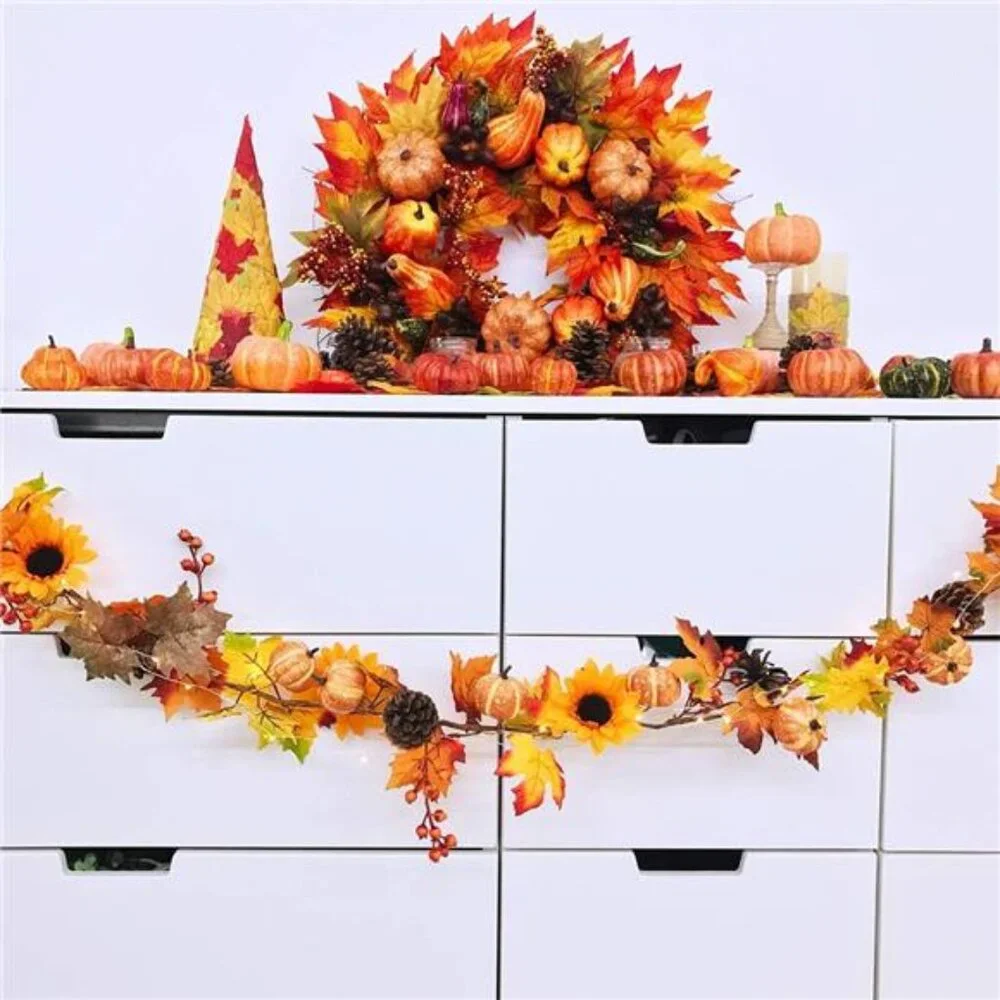 2 Pack Fall Maple Leaf Garland - 6ft/Piece Artificial Berries Sunflower Pumpkin
