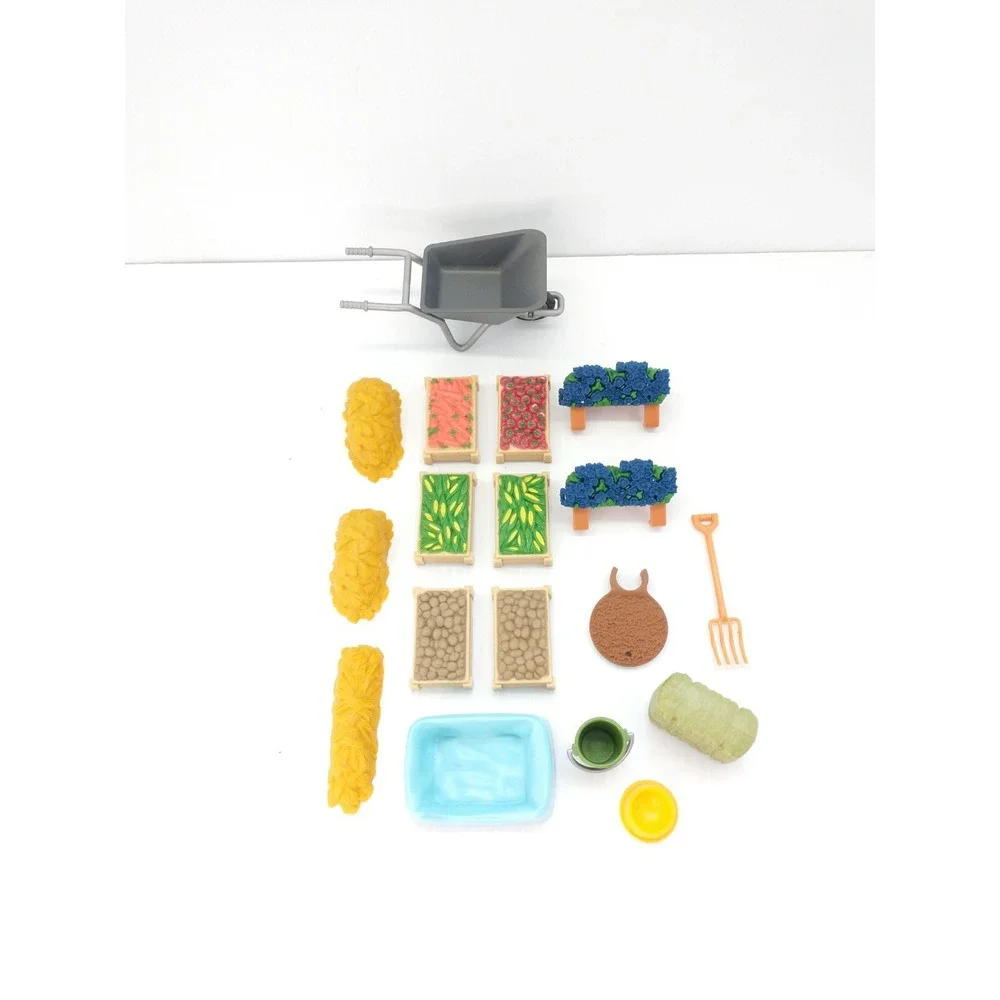 Schleich Farm World Accessories Lot Wheel barrel Veggies Hay Bucket Straw Bed‎