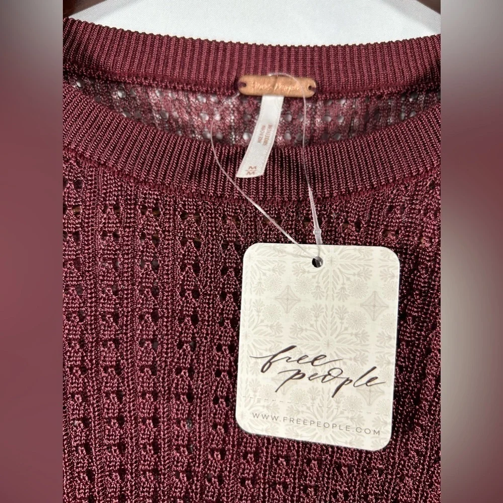 Free People H20 Crew Pullover Sweater Womens Open Knit Ribbed Mesh Sz Medium