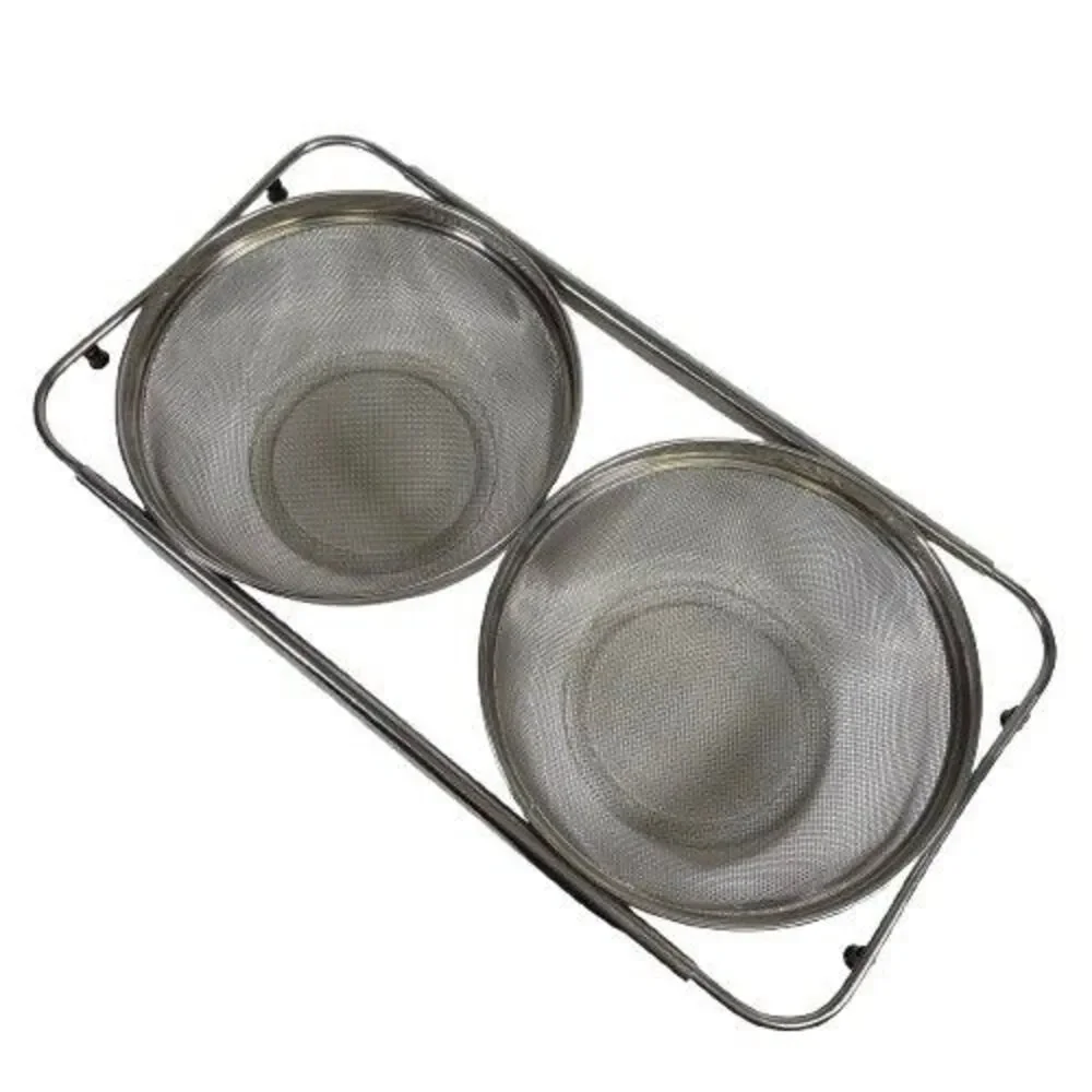 Stainless Wire Mesh Expandable Over-the-Sink DOUBLE Kitchen Colander / Strainer