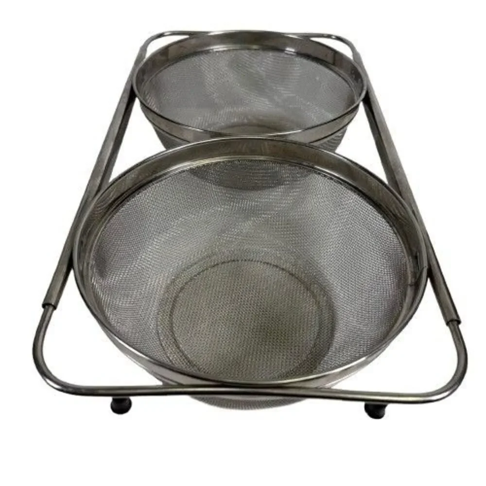 Stainless Wire Mesh Expandable Over-the-Sink DOUBLE Kitchen Colander / Strainer