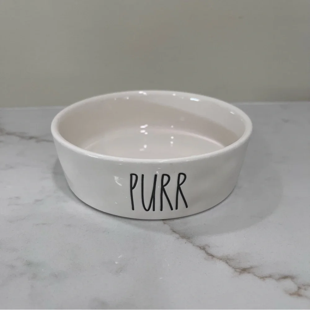Rae Dunn Artisan Collection “PURR” Cat Bowl – White Ceramic Pet Dish
