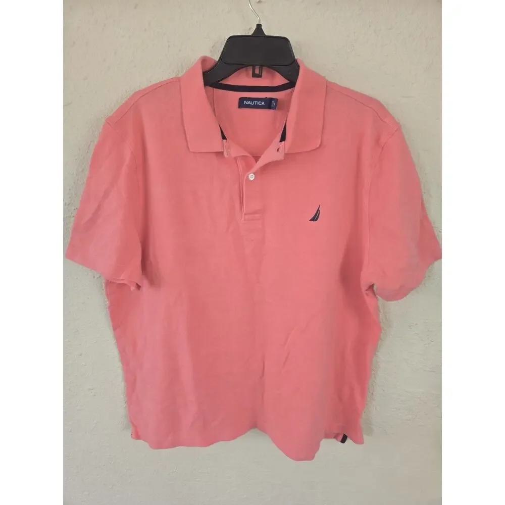 Nautica Polo Shirt, Mens Pink Casual Short Sleeve Top, Size XL