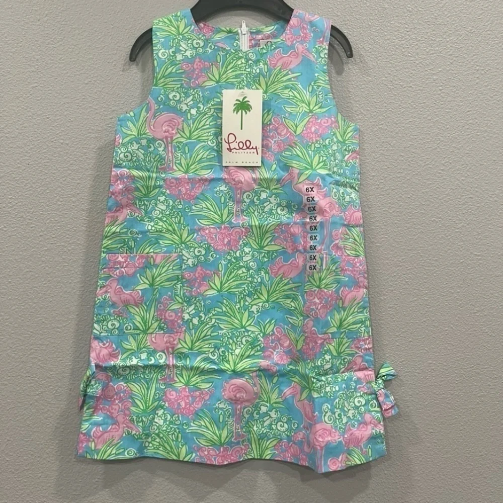 NWT White Label Lilly Pulitzer Flamingo Pink Green Shift Dress Size 2 & 6t