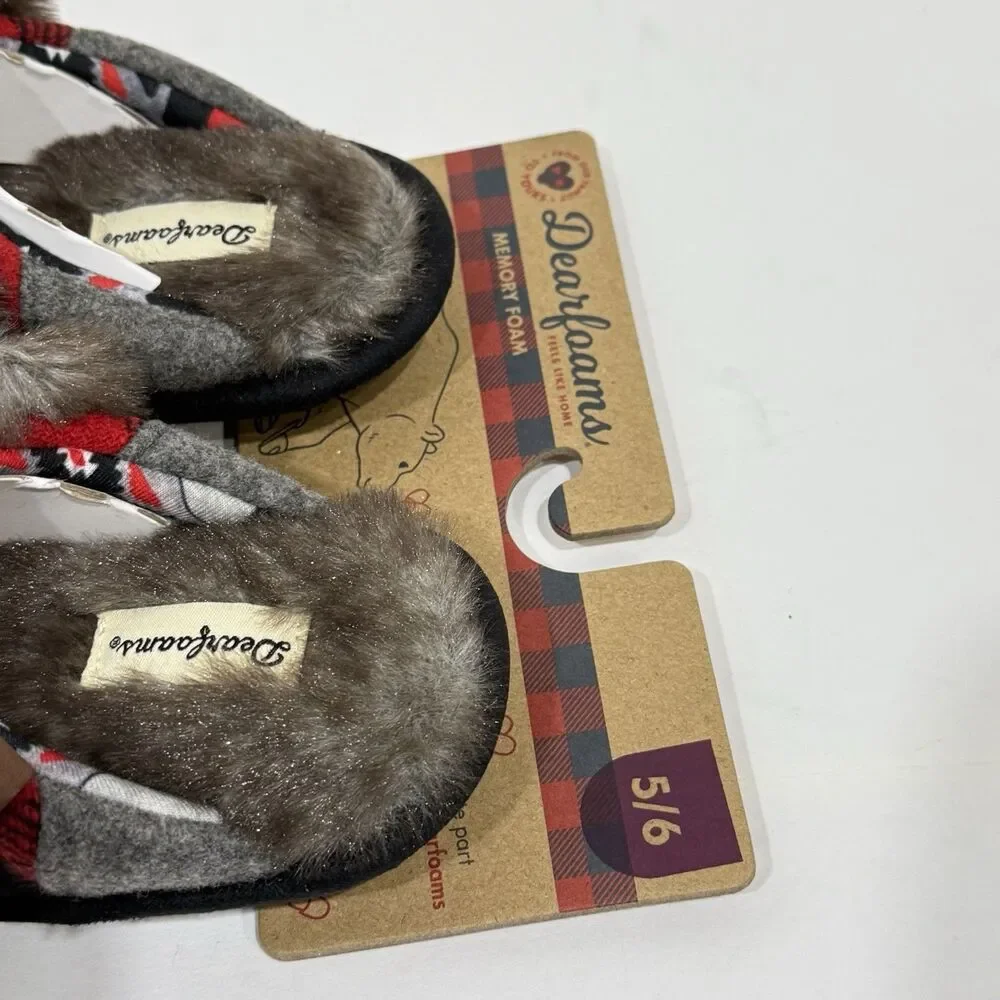 Dearfoams Kids Unisex Slipper Lil Bear Plaid US 5-6 Toddler