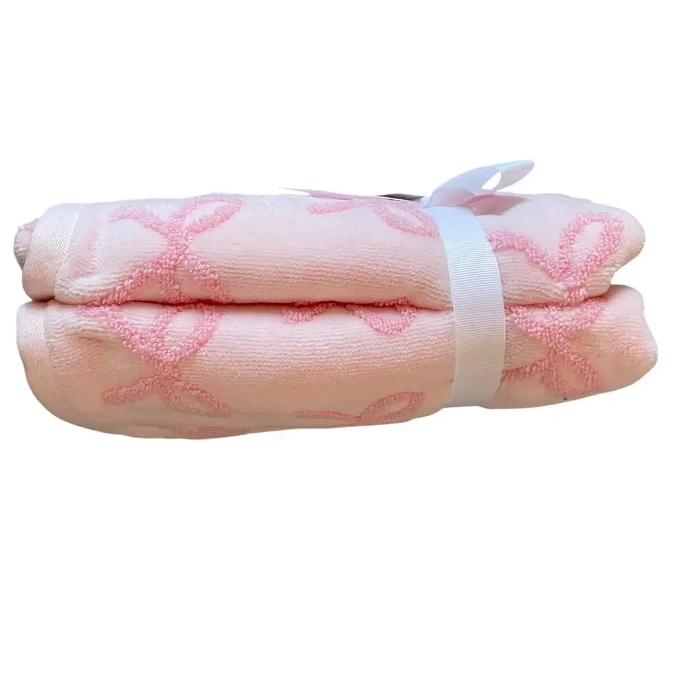 Caro Home Pink Bow Cotton Hand Towels 18x28 Set of 2