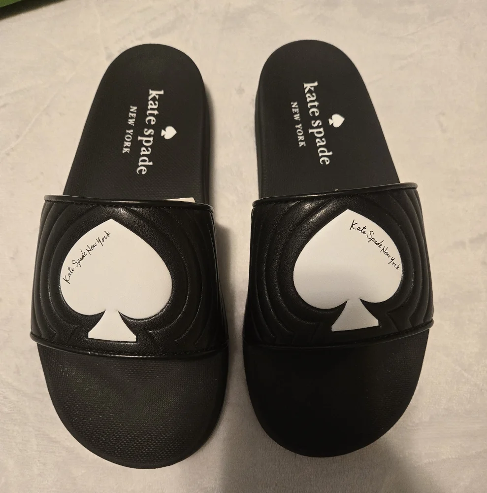 NWT Kate Spade New York Splash Pool Slide Smooth Leather Black/White Size 6