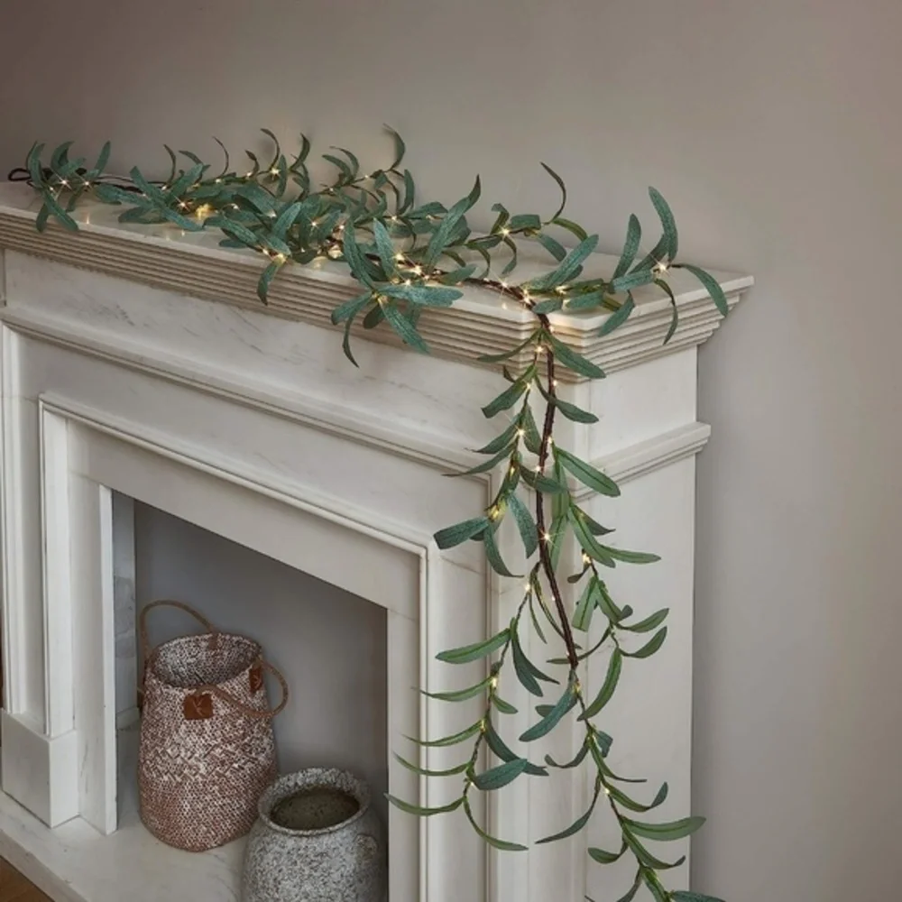 Lghted Olive Garland Battery Operated with Timer 96 Fairy Lights 6FT,