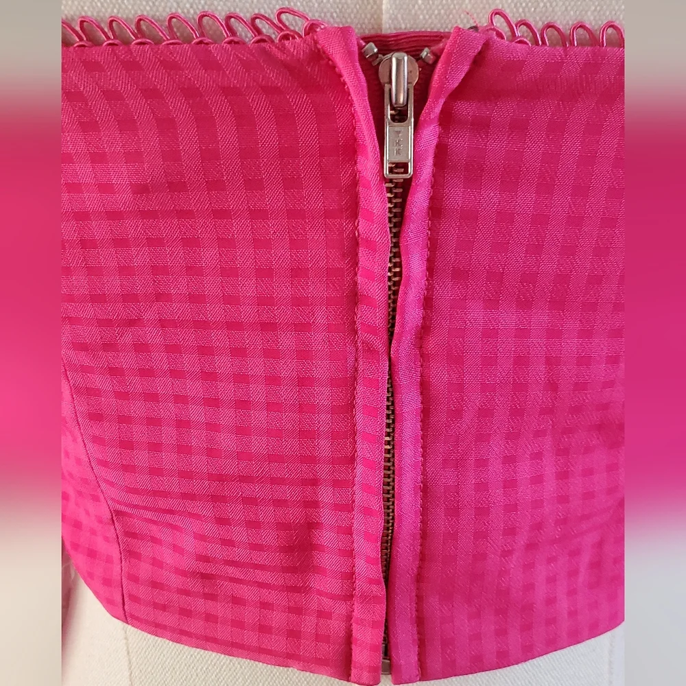 NBD Francis Crop long sleeved Corset top blouse in Fuchsia size XS **w/o sash**
