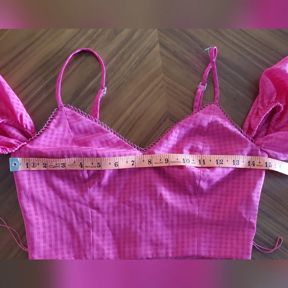 NBD Francis Crop long sleeved Corset top blouse in Fuchsia size XS **w/o sash**