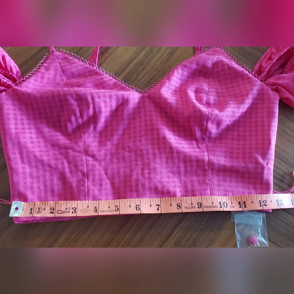 NBD Francis Crop long sleeved Corset top blouse in Fuchsia size XS **w/o sash**