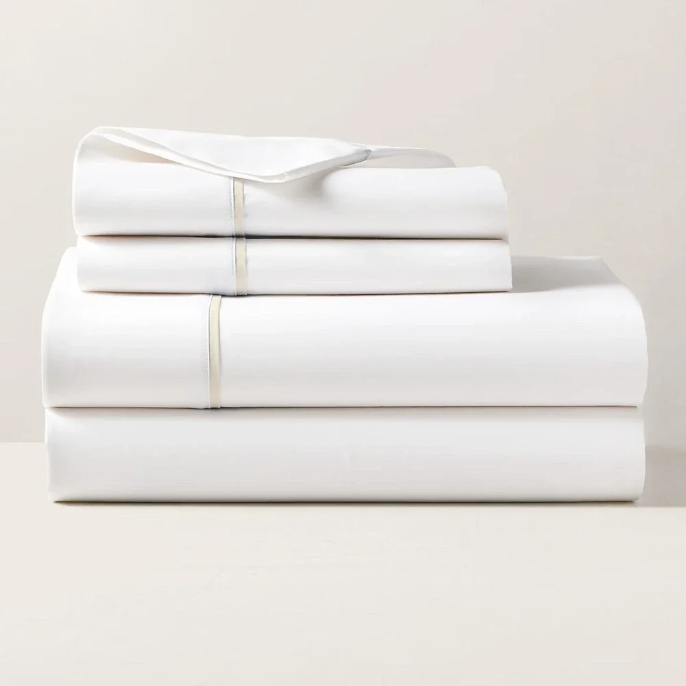 Ralph Lauren Palmer Percale‎ Full Flat Sheet Sand Dune Trim Organic Cotton NEW