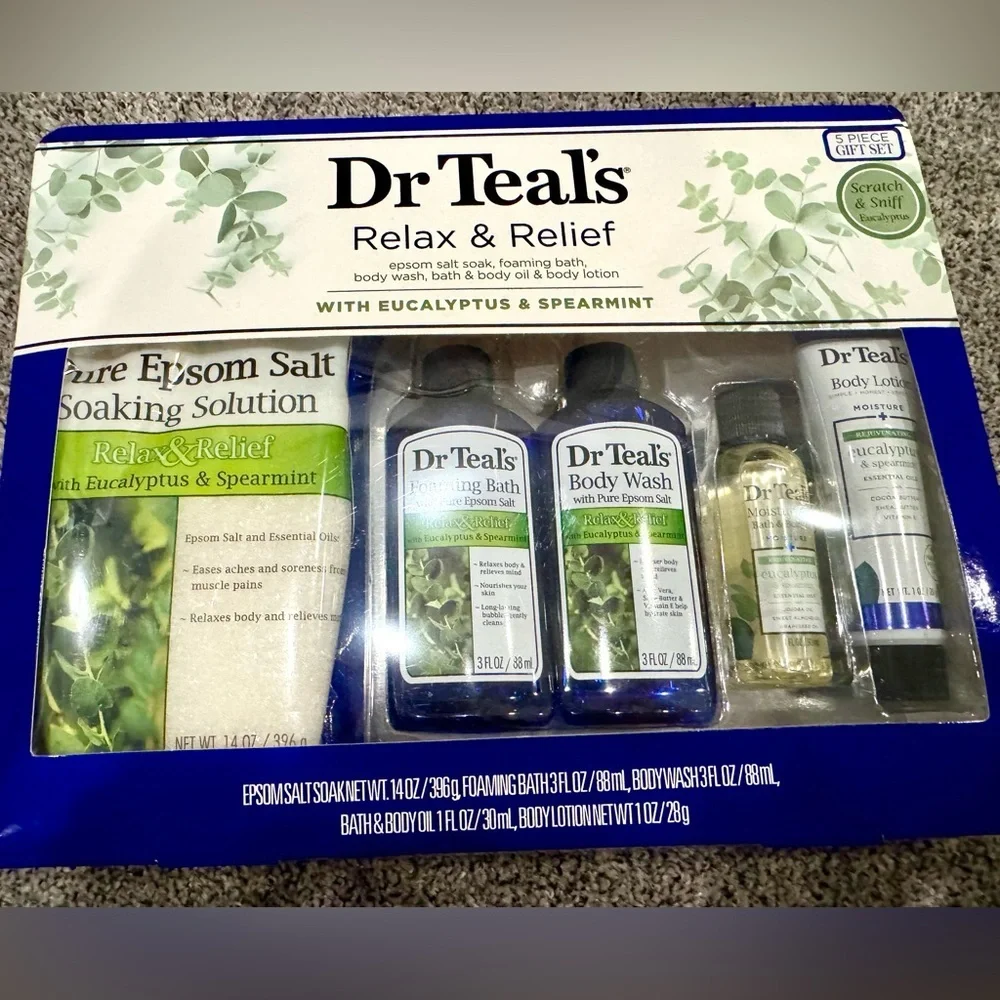 ✨Dr Teal's 5 Pc. Relax & Relief Eucalyptus & Spearmint Gift Set. New