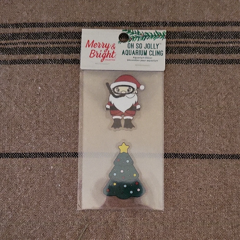 Merry & Bright Santa and Tree Aquarium Cling - Festive Red and Green Decor
