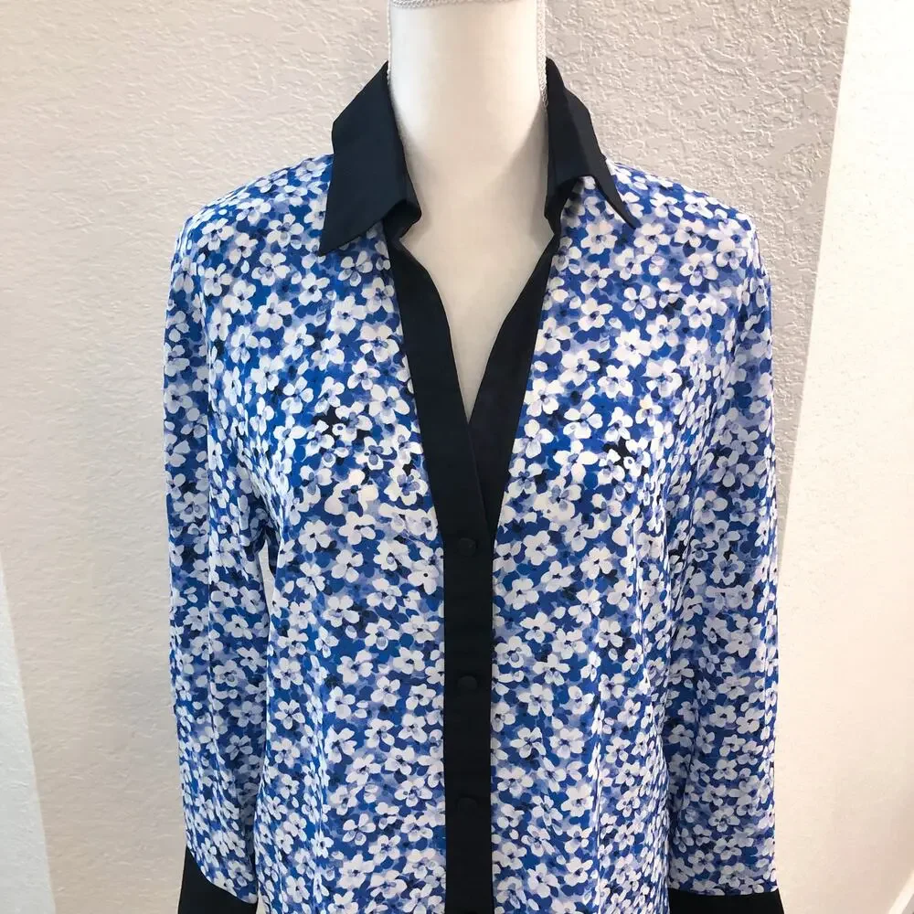 Emanuel Ungaro Silk Blue Floral Button Up Top Blouse