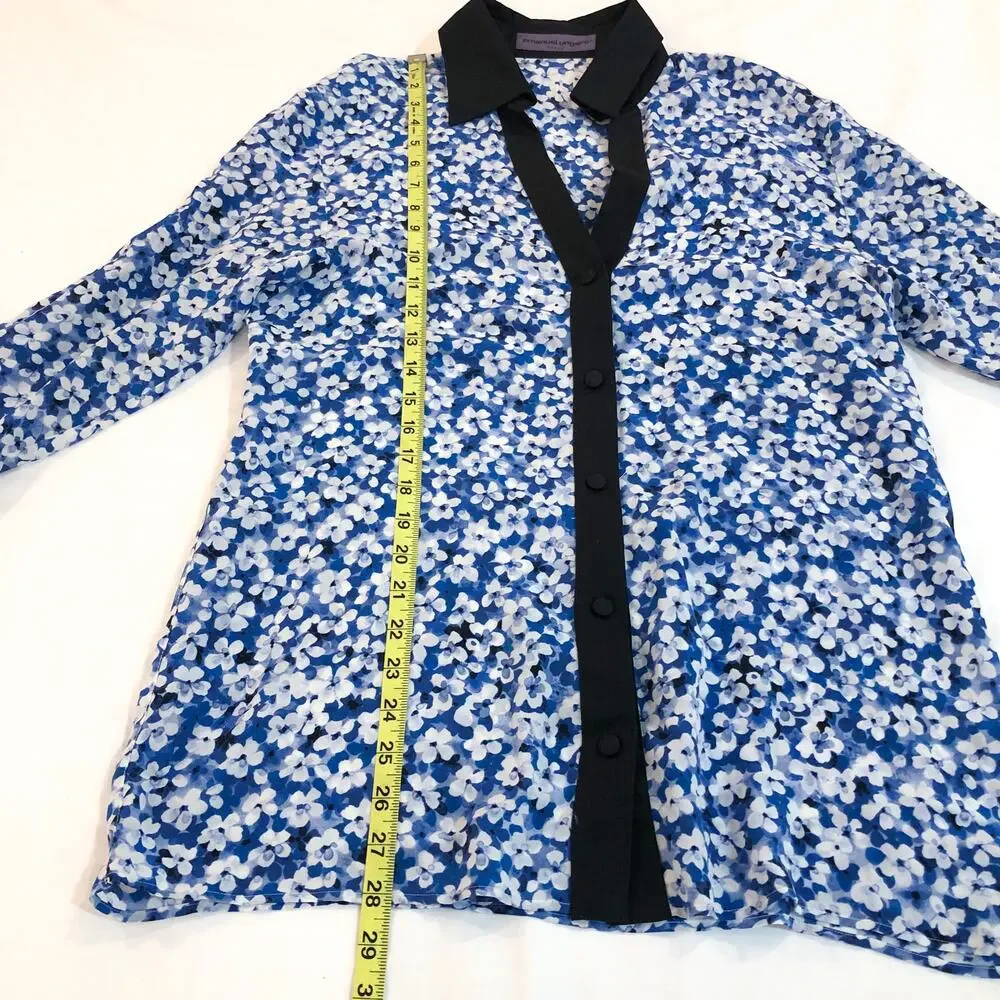 Emanuel Ungaro Silk Blue Floral Button Up Top Blouse