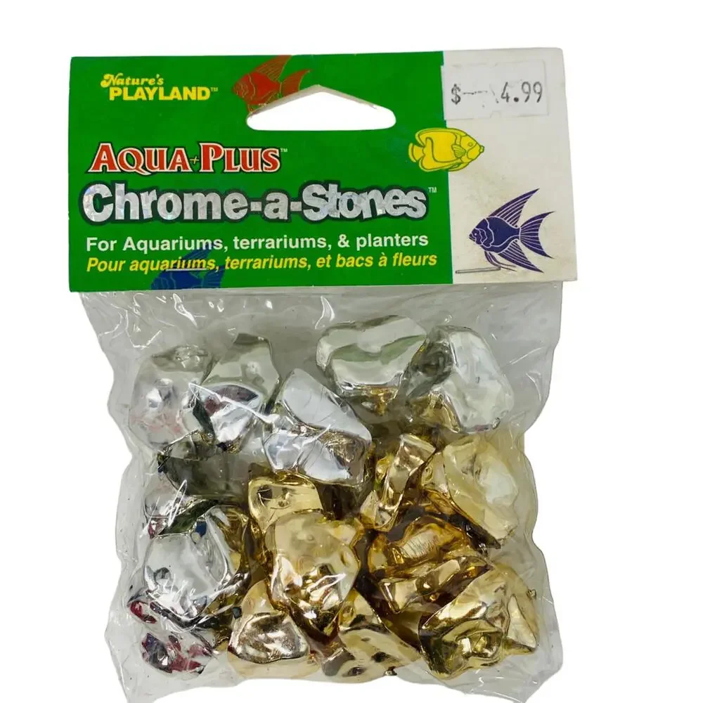 (3 Packs) Nature's Playland Aqua Plus Chrome-a-Stones Fish aquariums gold silver