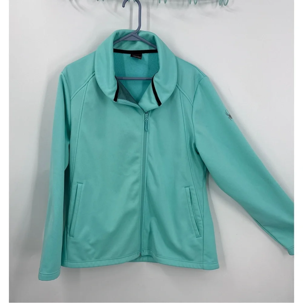 Spyder Fleece lined off center zipper aqua blue Ski Jacket Lightweight XL