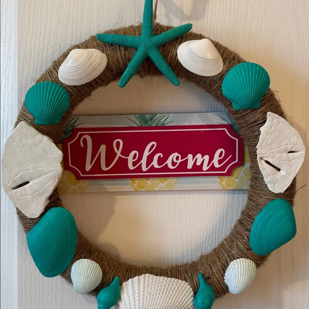 Coastal Seashell Wreath with Teal and White Accents