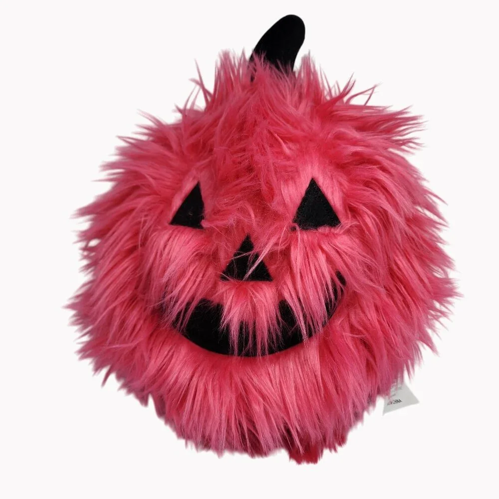 Cupcakes and Cashmere Pink Faux Fur Pumpkin Plush Fall Decor 15 Inch