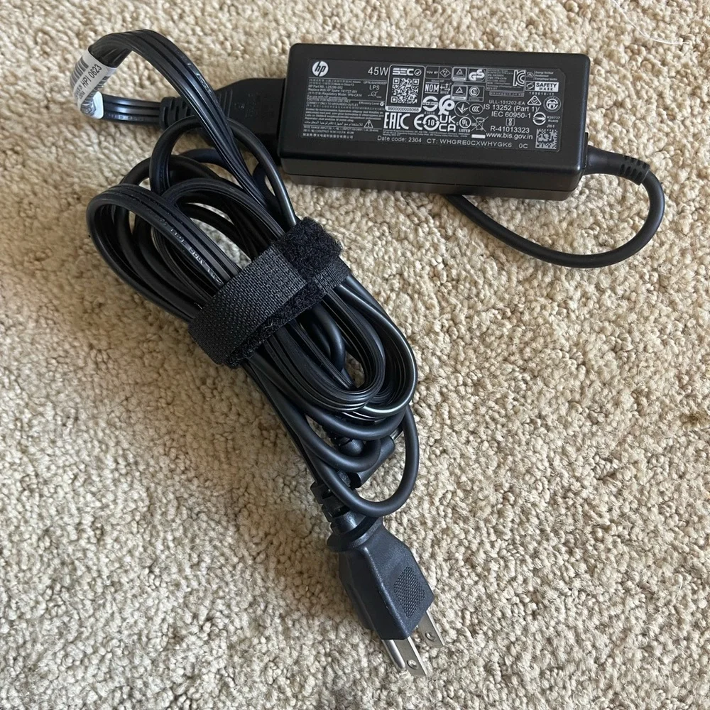 New HP 45W Power Adapter with Black Cable
