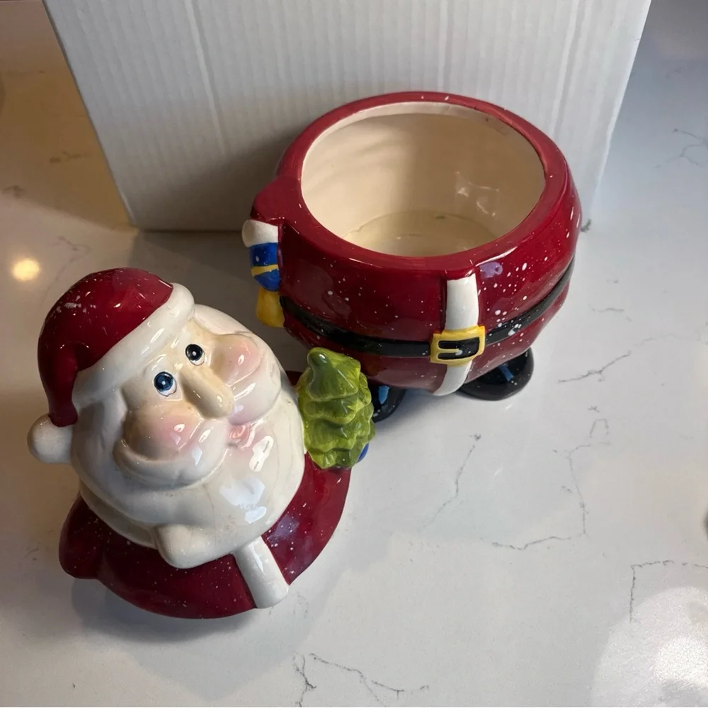Vintage Festive Santa Claus Cookie Jar - Red and Green