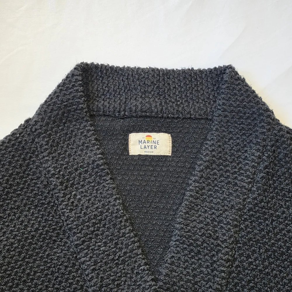 Modern Bohemia Marine Layer Birdseye Cardigan Women’s M Navy Open Knit Cotton...