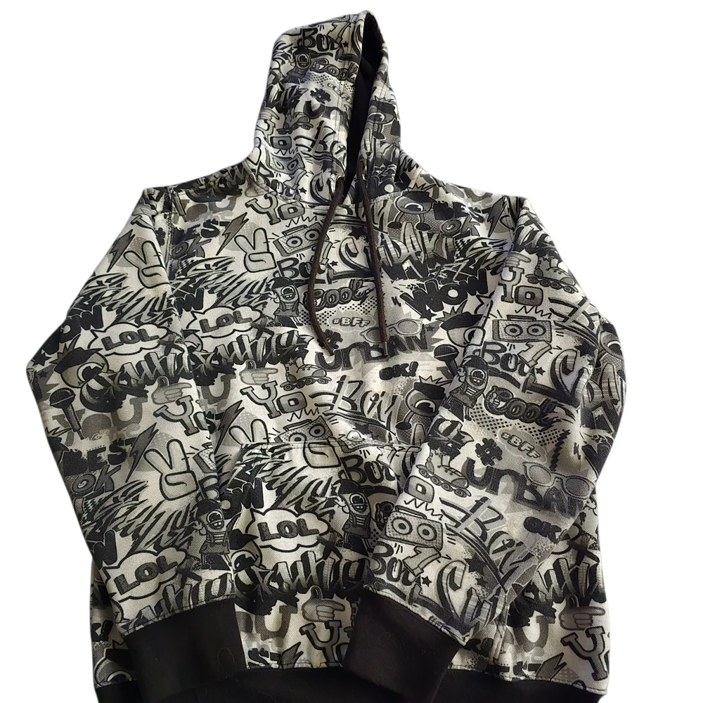 Super Massive Pull Over Hoodie Comic-Style Graffiti Print/Street Art Mens Medium