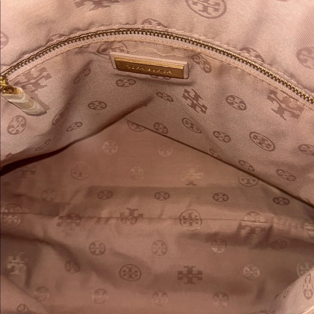 Tory Burch Marion Quilted Leather Slouchy Tote Shoulder Bag Peach Colored