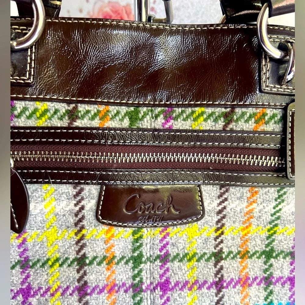 Coach Multicolor Plaid Shoulder Bag with Brown Leather
