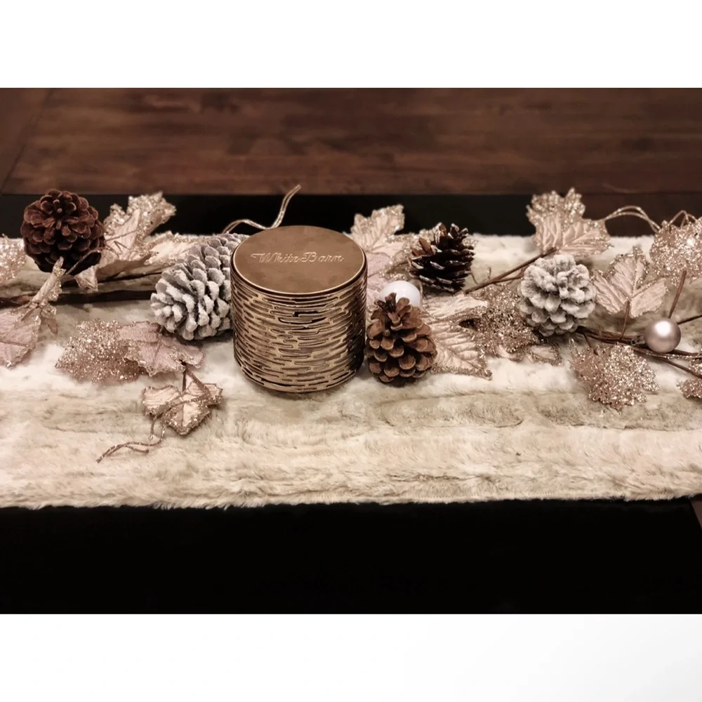 Metallic Glitter Champagne and Taupe Fig Leaf Holiday Garland