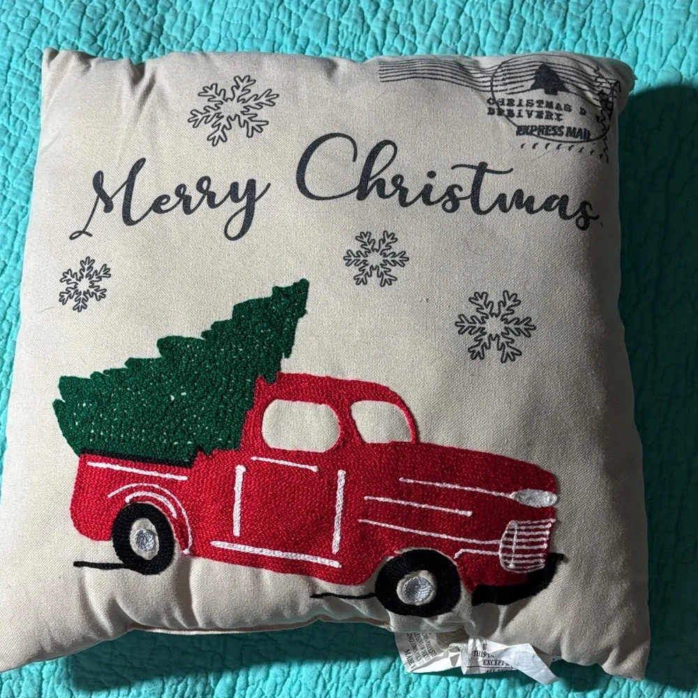Christmas Express Red Truck Pillow