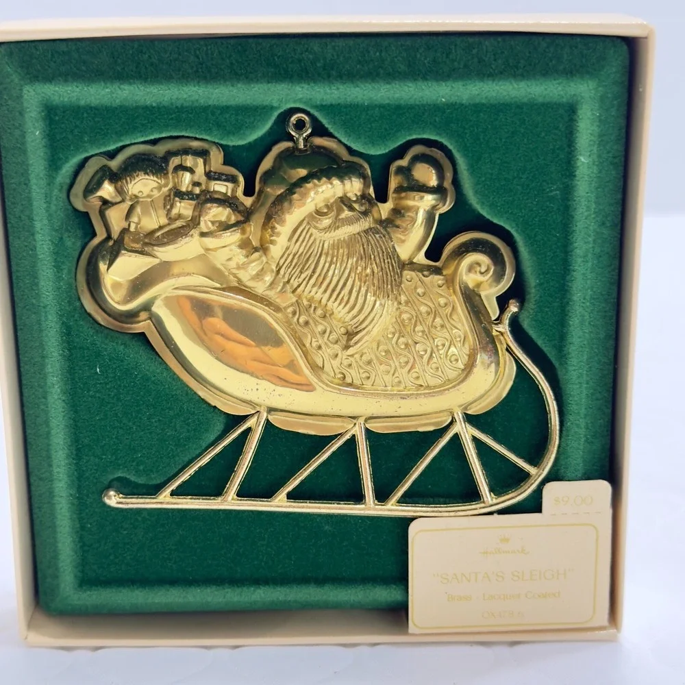 Hallmark Brass Christmas Ornament Santa's Sleigh 1982 Santa Claus Toys Metal