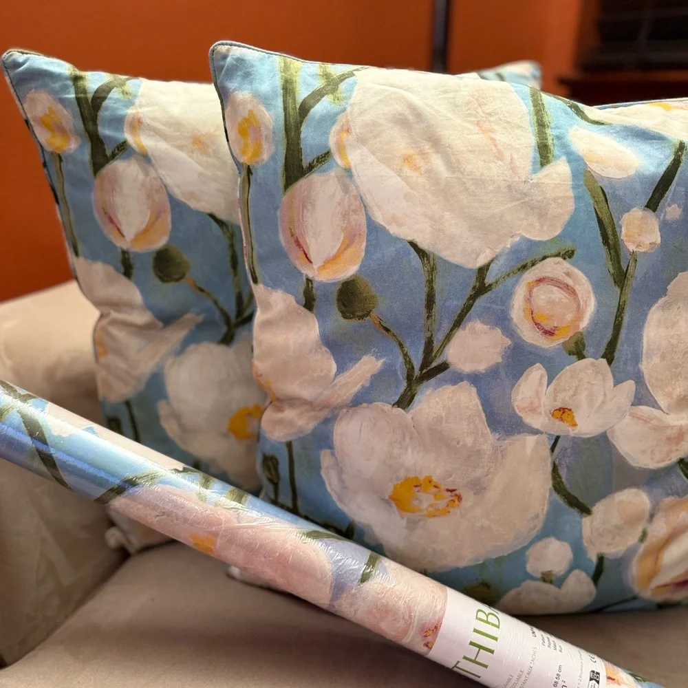 Thibaut Wanderlust Tivoli Wallpaper & Matching Designer Pillow Covers