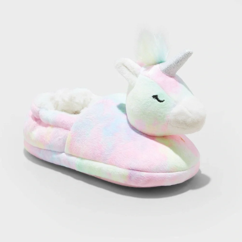 Cat & Jack Toddler Girls Magic Pastel Unicorn Slippers Size M(7/8)