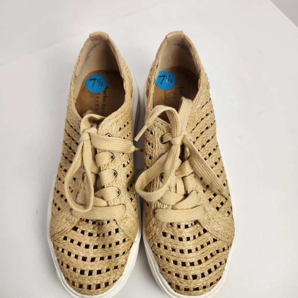 Charles David Sport Women's Raffia Platform Casual Sneakers Tan Size 7.5M