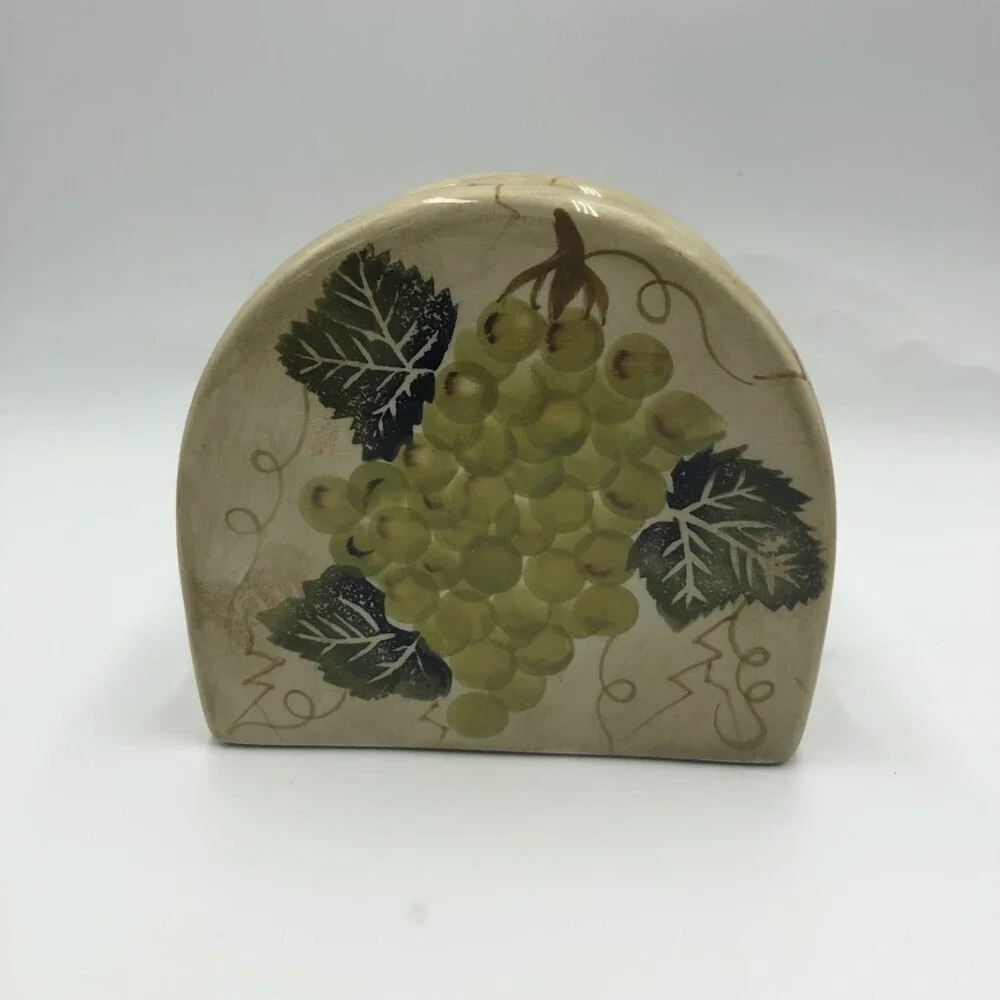 Tabletops Unlimited Cabernet Handpainted Collection Ceramic Napkin Holder Grapes
